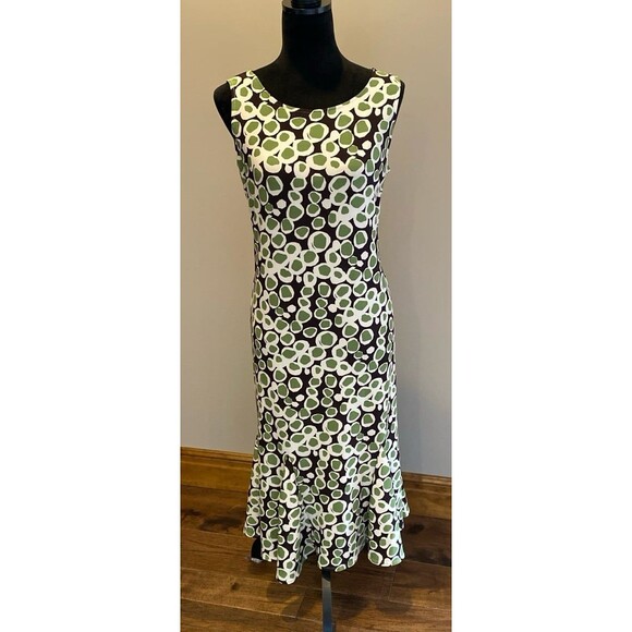 Danny & Nicole Dress size 10 Green Cream Fit & Flare + Stretch Sleeveless FUN - Picture 3 of 12